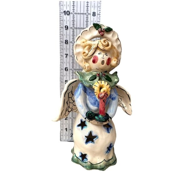 Blue Sky Heather Goldminc Angel Candle Tea Light Holder 2001 Holly Berry - Picture 4 of 7